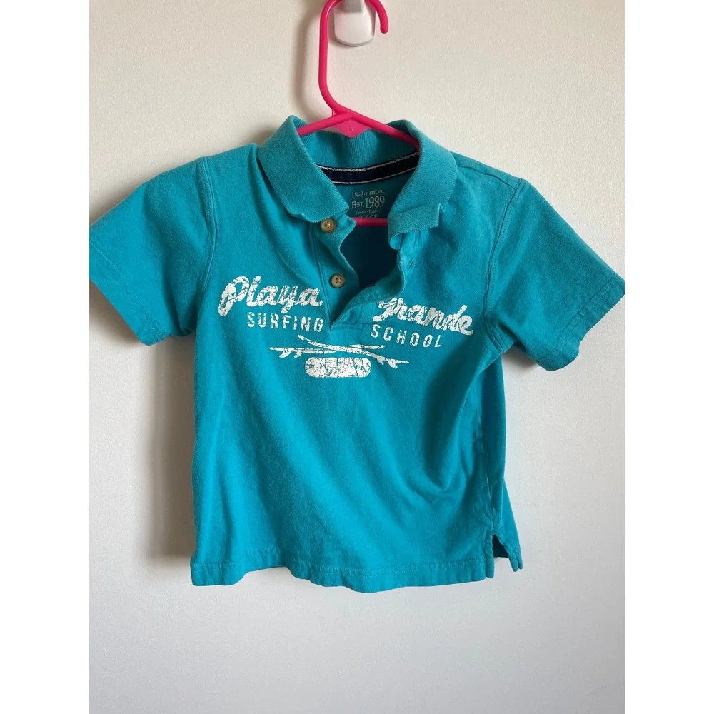 The Childrens Place Blue Playa Grande Surfing School Polo Shirt 18-24 Months